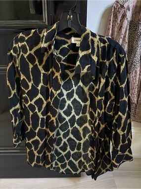 L'AGENCE Black and Gold Giraffe-Print Blouse